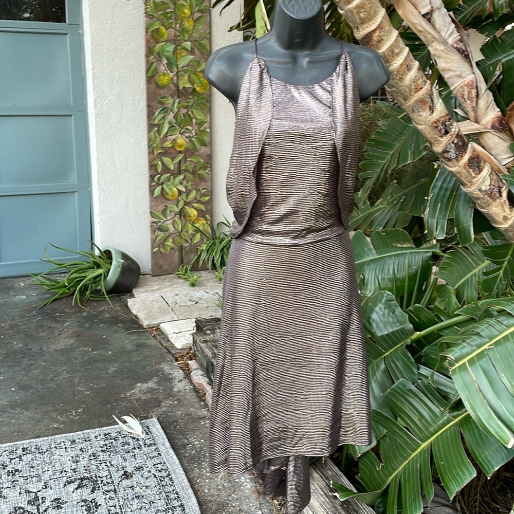 Halston silver metallic asymmetric dress
